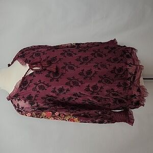 Sundance Gemma Elegance Embroidered Crepe Blouse Wine Size Small